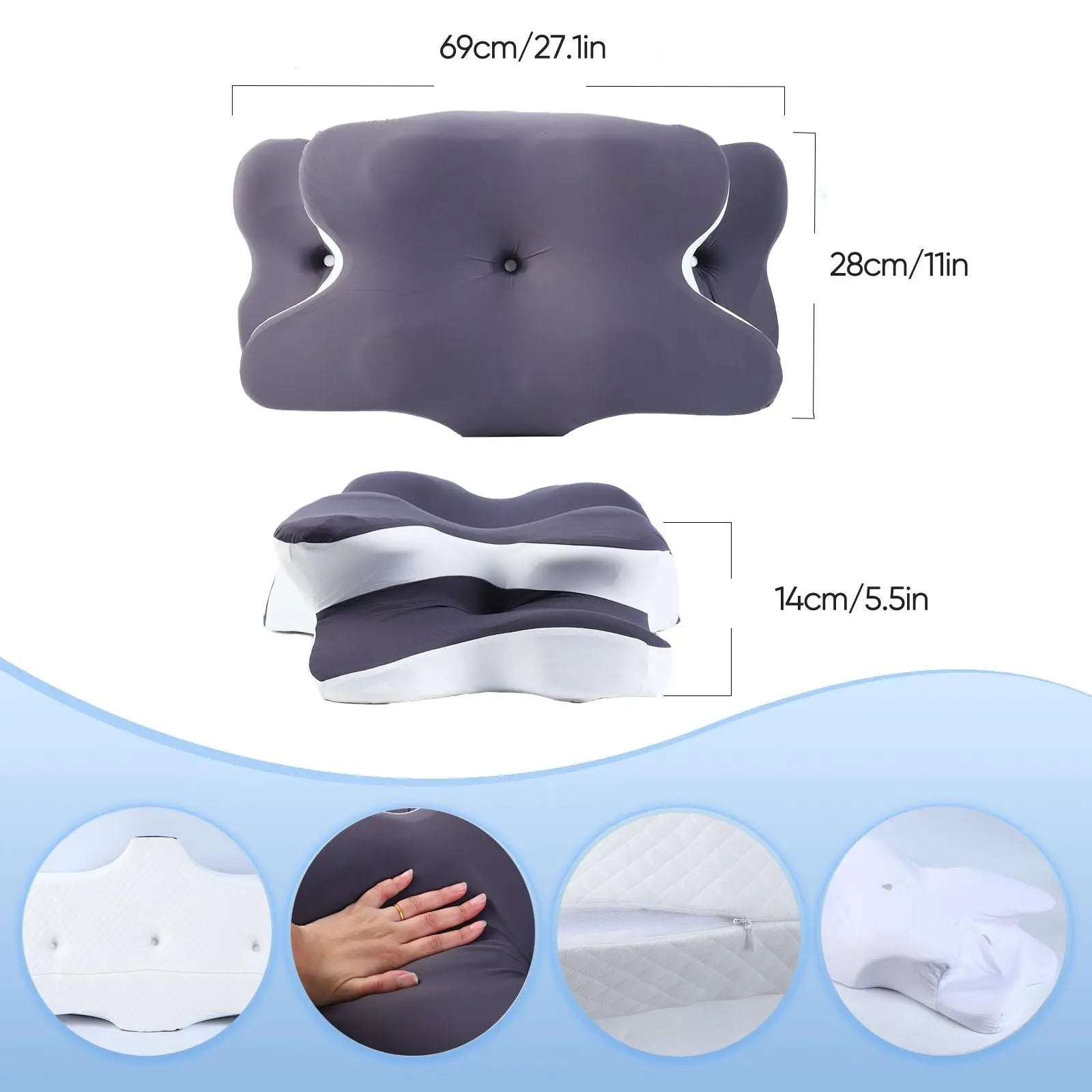 Double-Sided Contoured Neck Pillow, Unscented Supportive Memory Foam with Cooling Cover, Zoned Design & Extra-Large Armrest for Deep Sleepers & Side/Stomach/Back Sleepers #GLOBAL PICKS