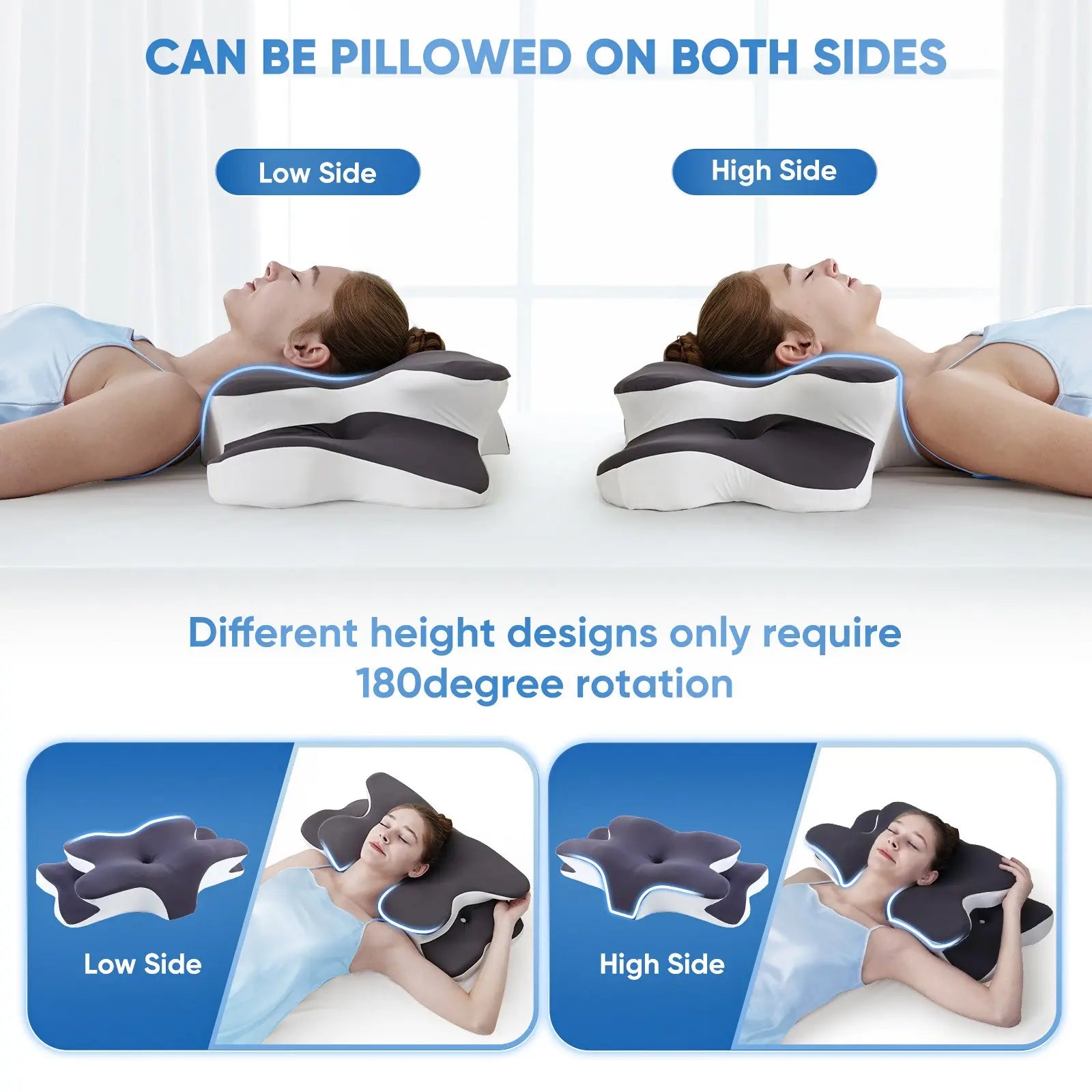 Double-Sided Contoured Neck Pillow, Unscented Supportive Memory Foam with Cooling Cover, Zoned Design & Extra-Large Armrest for Deep Sleepers & Side/Stomach/Back Sleepers #GLOBAL PICKS